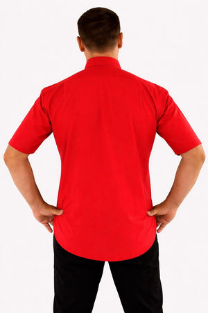 Men wearing a red shirt on a white background