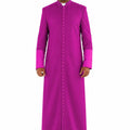 Man wearing a bright purple robe on a white background