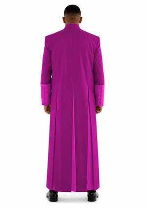 Person wearing a long purple robe on a white background