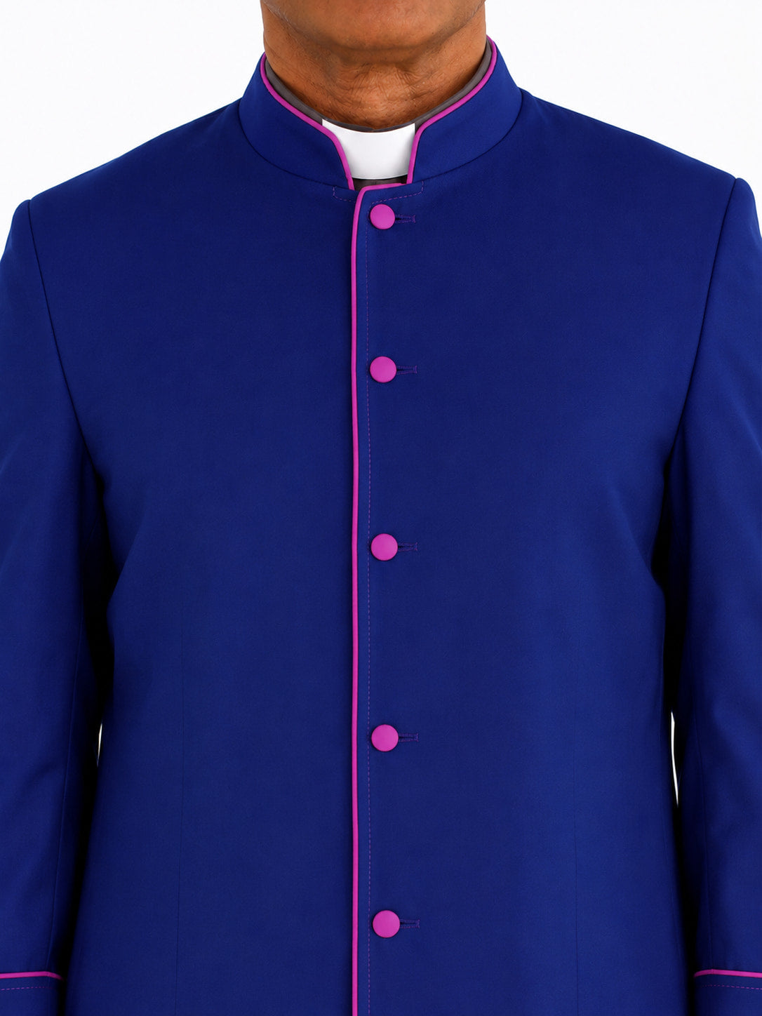 Blue robe with pink buttons on a white background