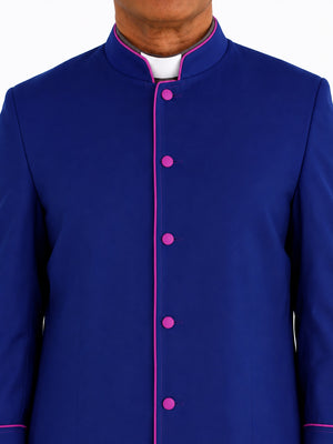 Blue robe with pink buttons on a white background