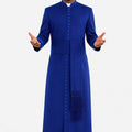 Man wearing a blue robe with a white background