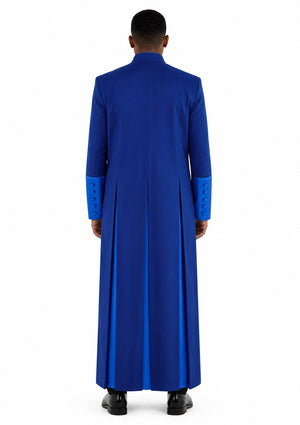 Man wearing a blue robe with a white background
