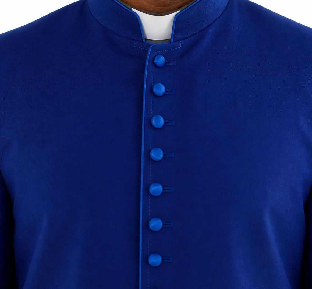 Man wearing a blue robe with a white background