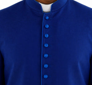Man wearing a blue robe with a white background