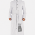 Man white and gray clergy cassock robe with sash on the white background 