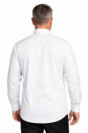 Man wearing a white dress shirt on a white background