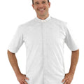 Man wearing a white shirt with a collar on a white background