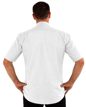 Man wearing a white shirt with a collar on a white background