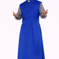 Man wearing a blue robe with a white background
