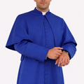 Man wearing a blue robe on a white background