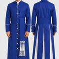Blue robe with white accents on a plain background