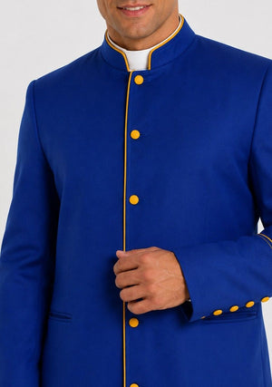 Blue jacket with yellow buttons on a white background