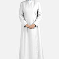 Women wearing a long white robe on a white background