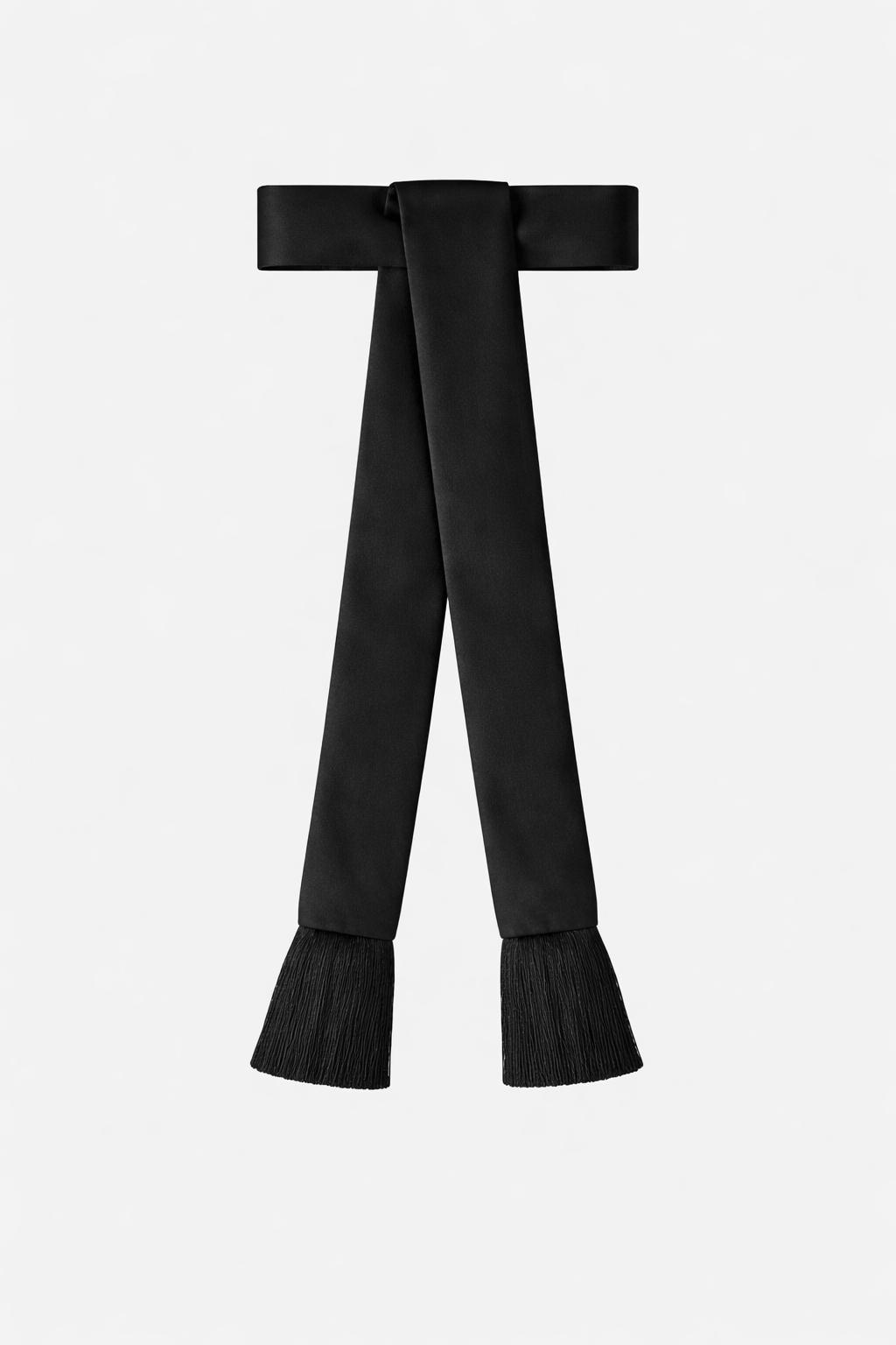 Black sash with frayed ends on a white background