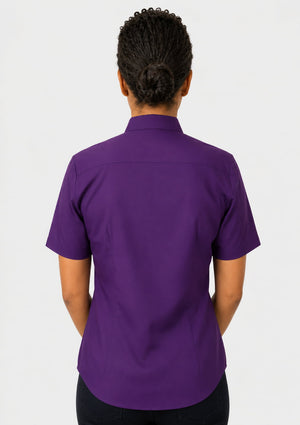 Women wearing a purple shirt on a white background