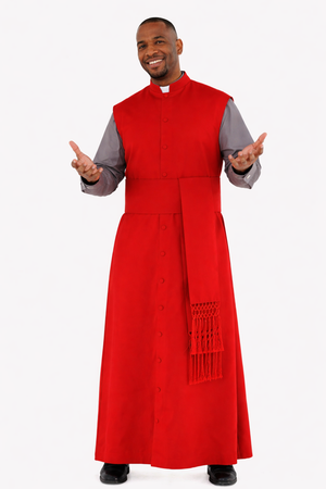 Man wearing a red cassock on a white background