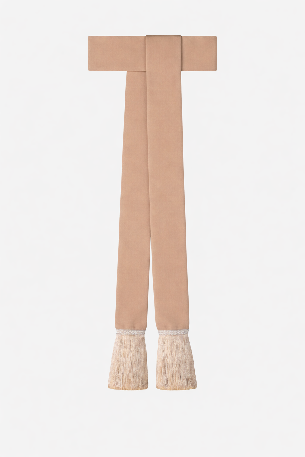 Beige sash with white tassels on a white background