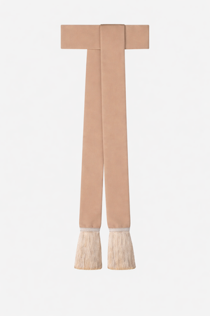 Beige sash with white tassels on a white background
